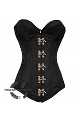 Black Brocade Gothic Burlesque Costume Waist Training Bustier Antique Clasps LONGLINE Overbust Corset Top